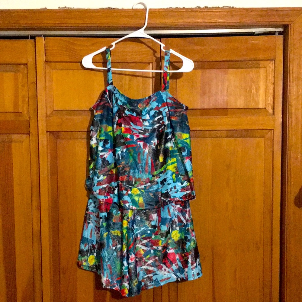 St. Tropez Foiled Palm Station Blouson Romper Swimsuit SIZE 16